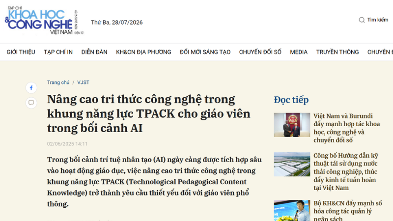 Nâng cao tri thức công nghệ trong khung năng lực TPACK cho giáo viên trong bối cảnh AI